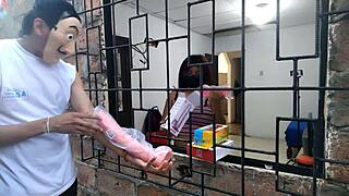 horny woman masturbates to salesman sex toys