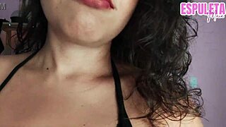 she's dominating him with a guided handjob in lingerie like a total femdom