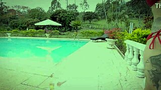 Poolside temptation: hot latina teases lover before solo play