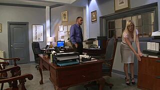 Angelina Ash banged against desk, cum on ass