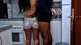 Teen catches stepfather in kitchen and fucks him hard