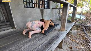 Two Girls Fuck Wildly In Forest Cabin