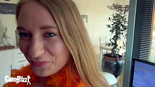 brunette teen sucks big cock sloppy for cum