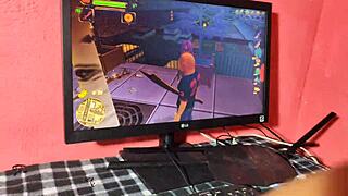 I catch her playing a porn game and she begs for rough ass fucking