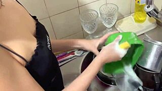 skinny teen housewife cleans house naked for shaved pussy masturbation