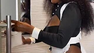 Ebony house maid! Caught riding her boss's monster cock with squirting pussy amateurs on xred!