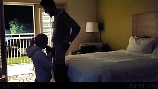 Hot young slut fucked hard in motel with door open 😈