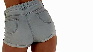 Sexy Danish Slut Shakes Tight Ass in Jean Shorts for Scandinavian European Legs Tease