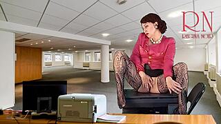 naked secretary shows her pussy and tits to seduce boss while masturbating at work