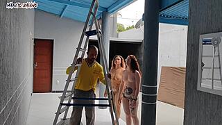 Naked Bosses Welcome Visitor In Brazilian Threesome
