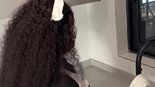 Ebony house maid! Caught riding her boss's monster cock with squirting pussy amateurs on xred!