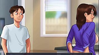 babe gives back rub while sucking cock