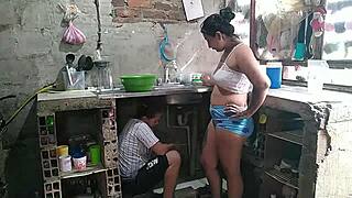 i hunt for the neighbor to fix my pipes but she licks my pussy