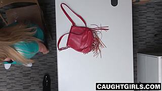 Redhead teen 18+ and busty milf caught shoplifting, bent over by security guy