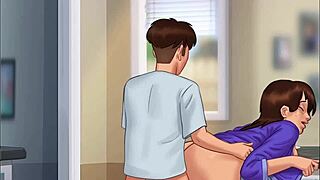 babe gives back rub while sucking cock