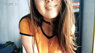 Brunette girlfriend offers natural tits for jerking off encouragement in amateur friend fun