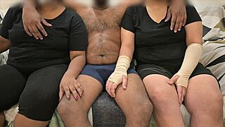 In this threesome, wife gives handjob to her friend. Enjoying the group action.