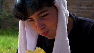 Lara's outdoor picnic vomit fetish movie.