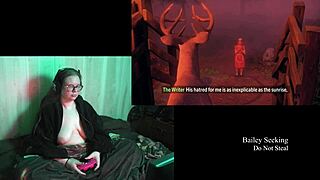 Naked brunette with big natural tits in night springs