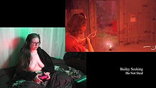 Naked brunette with big natural tits in night springs