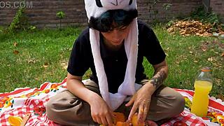 Lara's outdoor picnic vomit fetish movie.