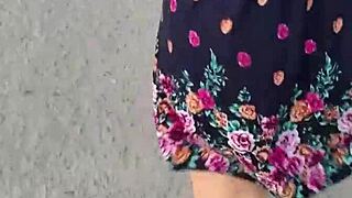 Fat blonde milf in lingerie on public street