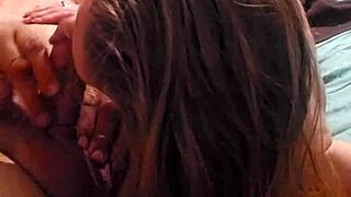 Sexy redhead sucking cock deeply