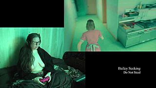 Naked brunette with big natural tits in night springs