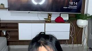 beautiful latina brunette plays with big dildos on her ass