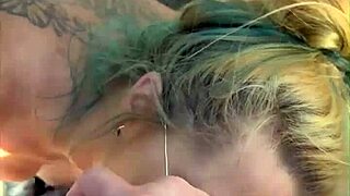 cheating blonde sucks cock in public and gets a facial midday