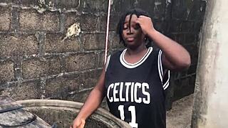 My boyfriend enjoys fucking my big ass by the well side with friend watching