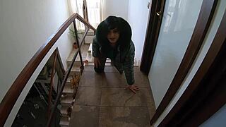 The slutty mature latina milf sucked cock in leggings, getting slapped and orgasming.