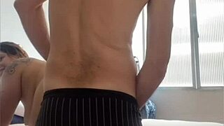 Husband makes wife squirt pee and cum on huge tits