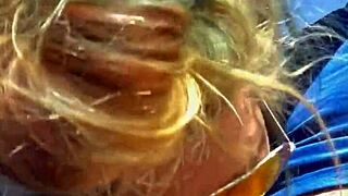 cheating blonde sucks cock in public and gets a facial midday