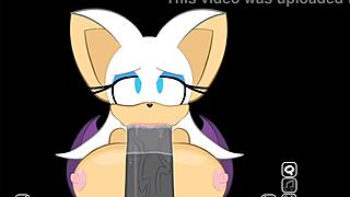 Rouge kan niet weerstaan om Shadow te onderbreken en suggestief die grote monster lul in de game scene te hanteren.