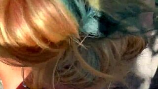 cheating blonde sucks cock in public and gets a facial midday