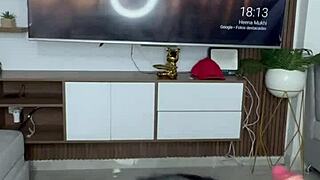 beautiful latina brunette plays with big dildos on her ass