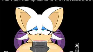 Rouge just can't resist interrupting Shadow to suggestively handle that big monster cock in the game scene.