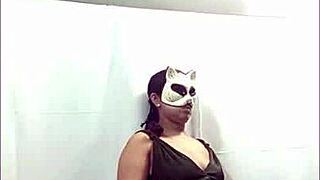 latina getting ready for social network livestream in dress