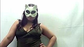 latina getting ready for social network livestream in dress