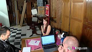 Horny shy redhead teen teases during her casting