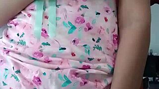 Look at my innocent colleague modeling in sexy pink pajamas