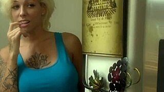 Blonde Babe Fantasizes Intense Fucking with Stepmom in Lesbian Kitchen Cunilingus