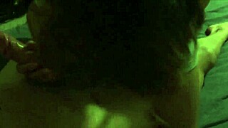 The nerdy chocolate teen surprises with her intense cock sucking skills in this amateur tape