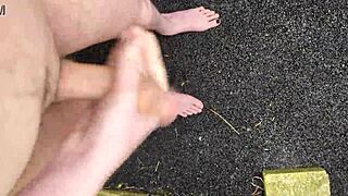 Risky outdoor masturbation with big cock