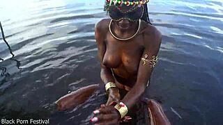 hot skinny african village girl walks naked outdoors