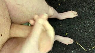 Risky outdoor masturbation with big cock