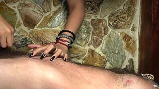 Scratching his chest and belly with long natural nails until red marks