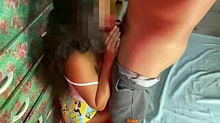 You teased your step-brother with ebony petite tits and brunette cunilingus after parents left? He bent over and licked without resisting