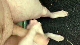 Risky outdoor masturbation with big cock